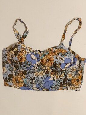 B.O.G. Collective Bra Top Blue Retro Floral Women's Size M